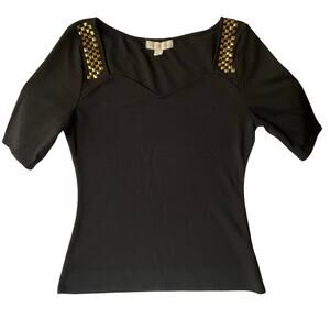 Nicki Minaj Women Half Sleeve V-neck Sexy Blouse size L, Black